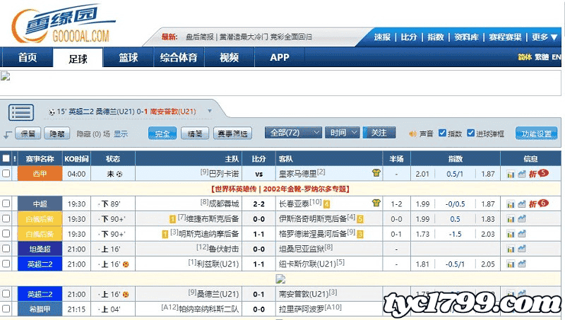 goooal足球即時比分網