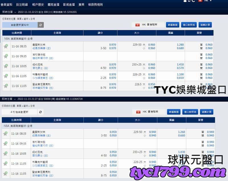 球狀元與現金版盤口比較圖!