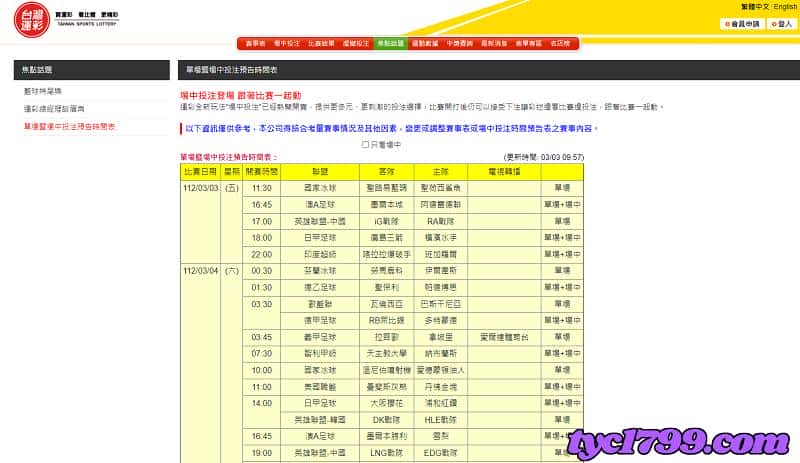 場中投注時間表