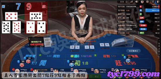 真人百家樂開出閒7點莊9點相差了兩點