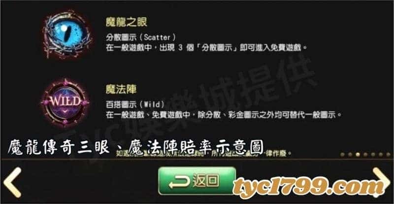 魔龍傳奇三眼、魔法陣賠率示意圖