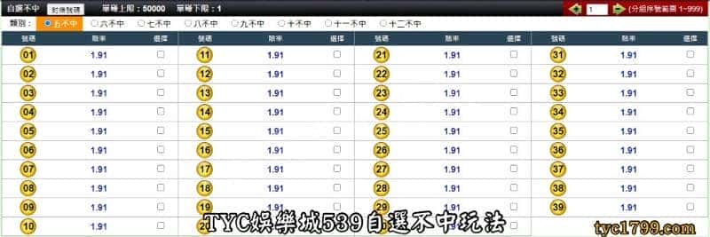 天天娛樂城539自選不中玩法