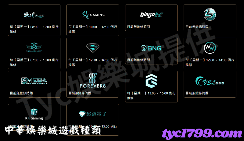中華娛樂城遊戲種類